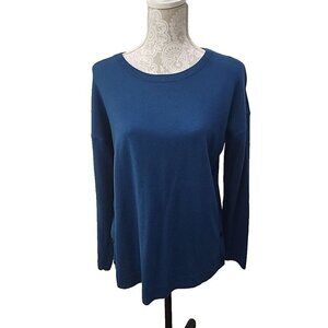 Talbots Sweater Lambswool Blend Pullover Blue Side Seam Buttons Women's Large